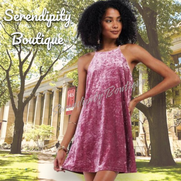 Design Label Dresses & Skirts - Petal Pink Flowy Strappy Stretchy Babydoll High Neck Halter Mini Swing Dress